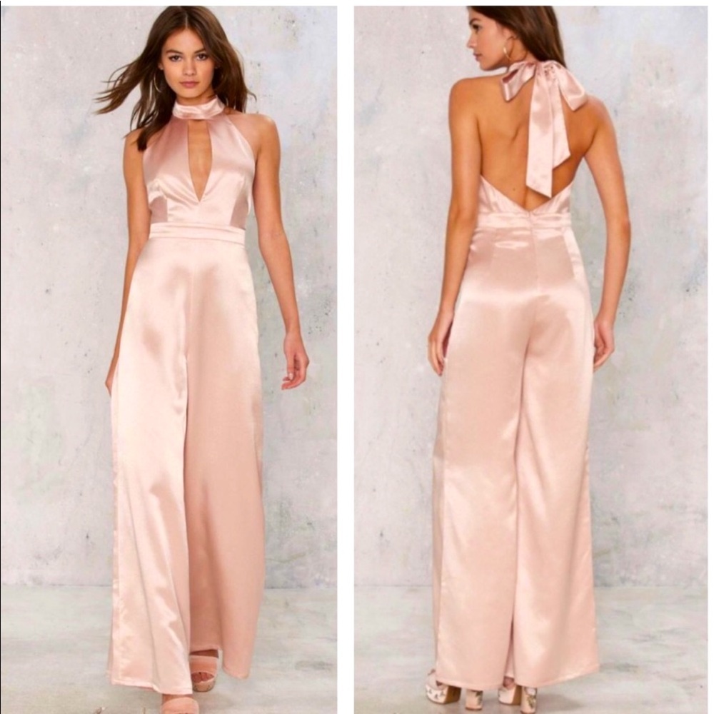 Nasty Gal Re:named Pink Satin Halter Jumpsuit new with tags